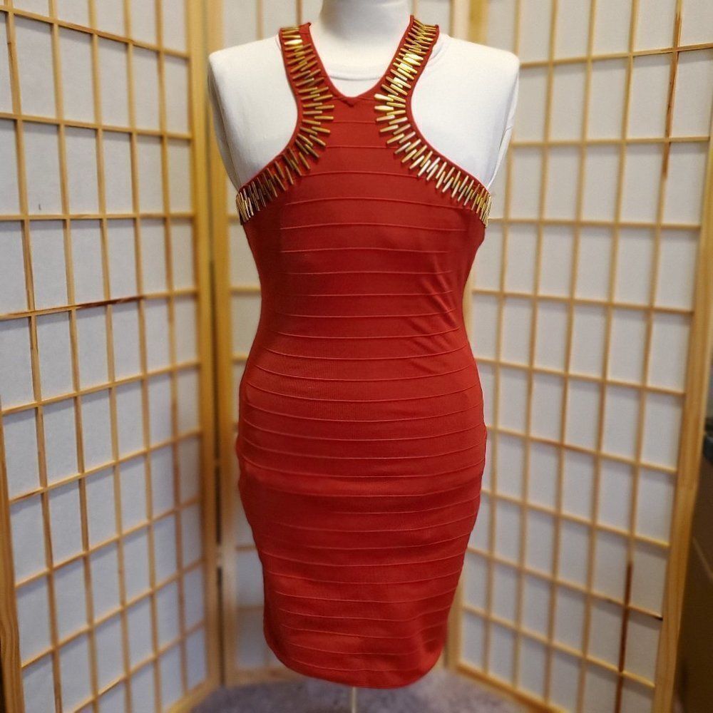 WOW Couture Red Brass Body Con Dress Size M